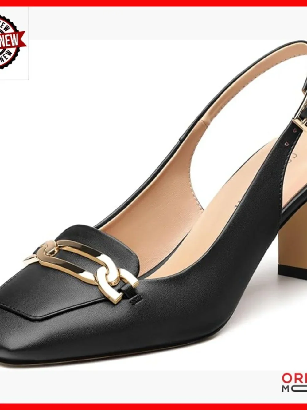 Women's Chunky Block Heel Pumps Slingback Square Toe Strappy Patent Leather